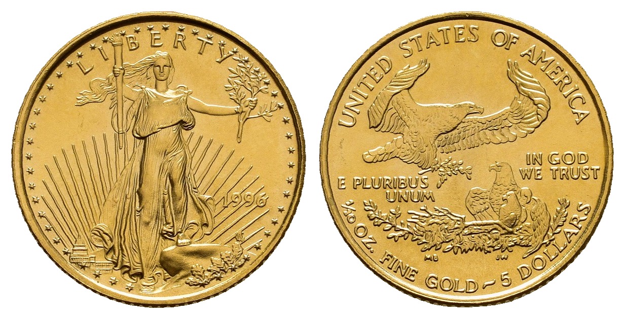 PEUS 8291 USA 3,11 g Feingold 5 Dollars GOLD 1/10 Unze 1996 Stempelglanz