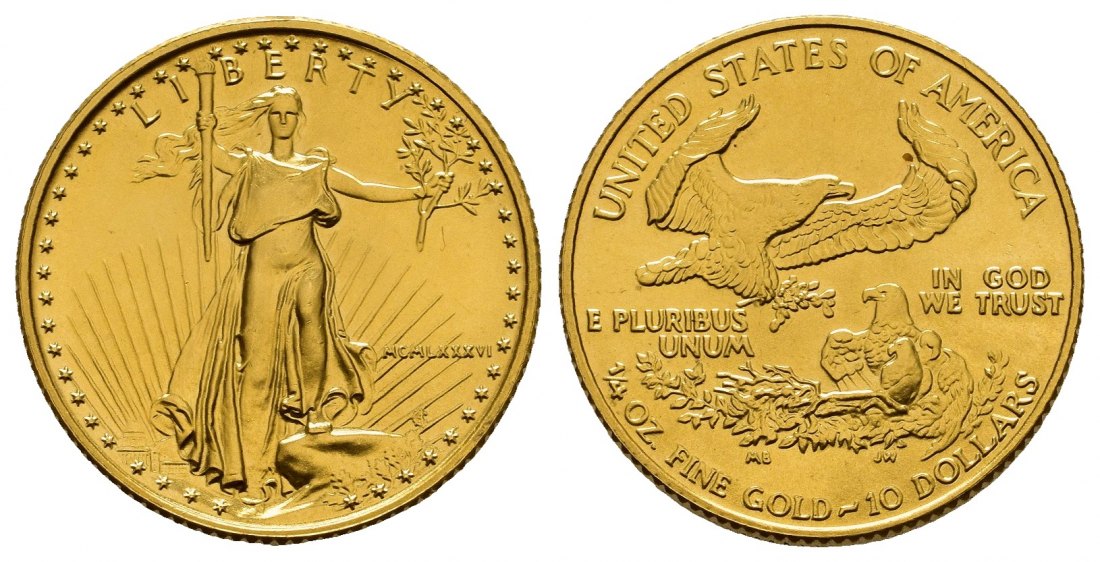 PEUS 8292 USA 7,78 g Feingold. 10 Dollars GOLD 1/4 Unze 1986 Stempelglanz