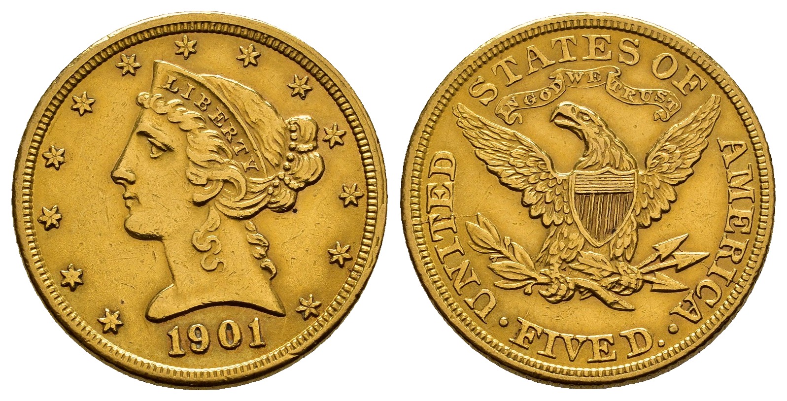 PEUS 8295 USA 7,52 g Feingold. Coronet Head 5 Dollars GOLD 1901 Sehr schön
