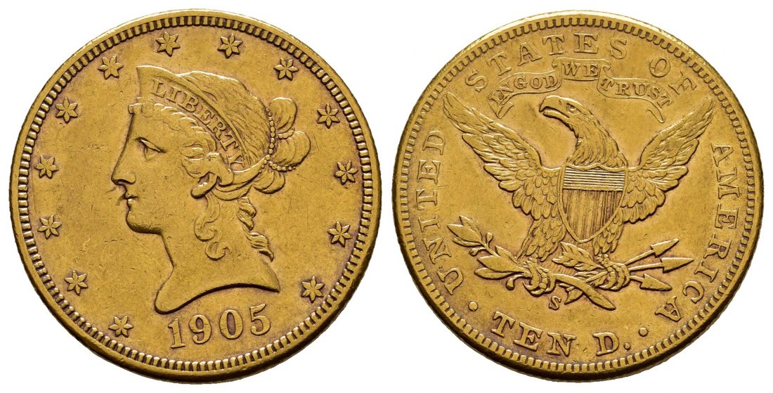 PEUS 8296 USA 15,05 g Feingold. Coronet Head 10 Dollars GOLD 1905 S Sehr schön