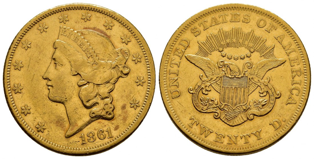 PEUS 8297 USA 30,1 g Feingold. Coronet Head 20 Dollars GOLD 1861 Sehr schön