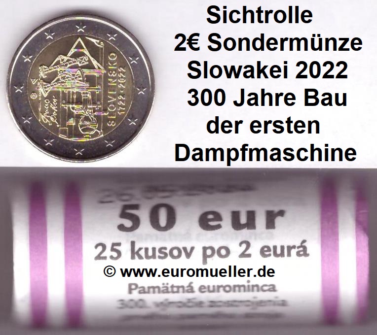 Slowakei Rolle...2 Euro Gedenkmünze 2022...Dampfmaschine   