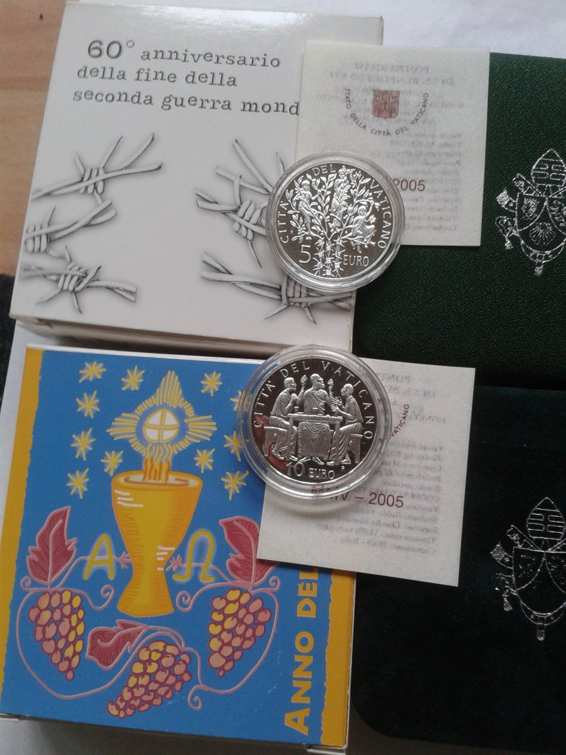  Original 5+10 euro 2005 PP Vatikan Papst Benedikt XVI. 60 Jahre Frieden + Eucharistie 40g Silber   