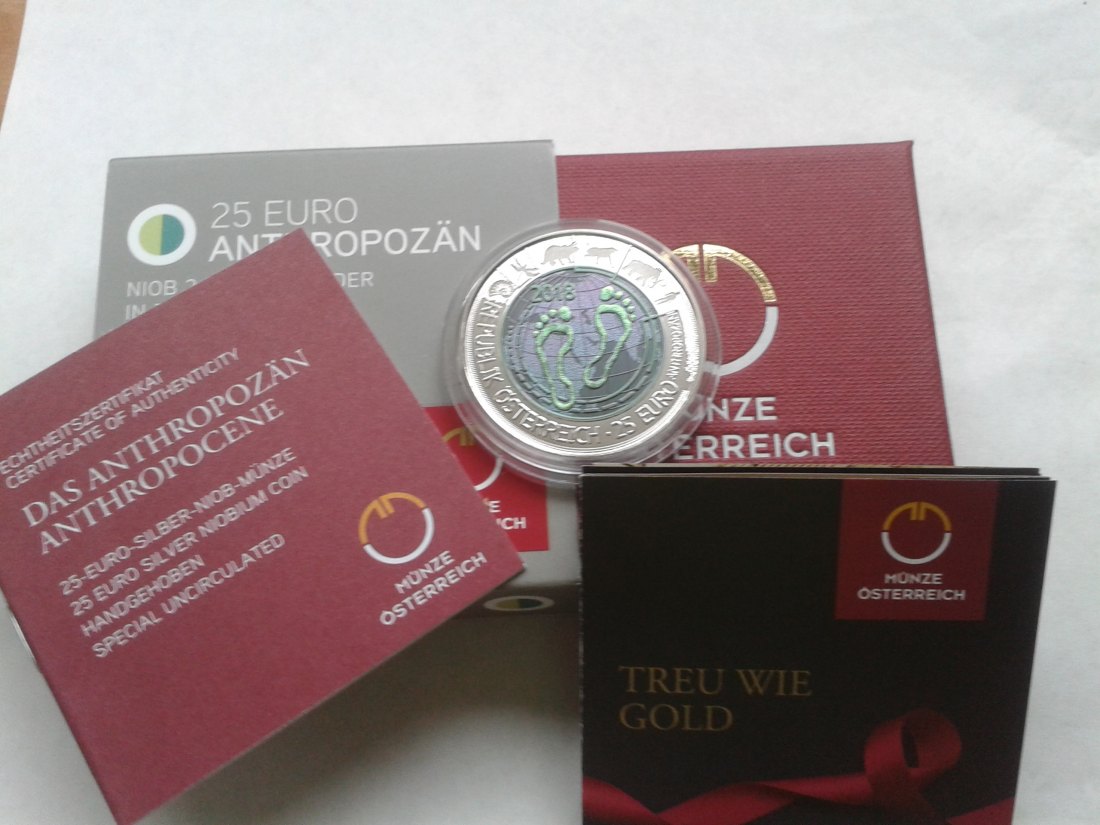  Original 25 euro 2018 Österreich Anthropozän Der Mensch Silber Niob hgh (Handgehoben   