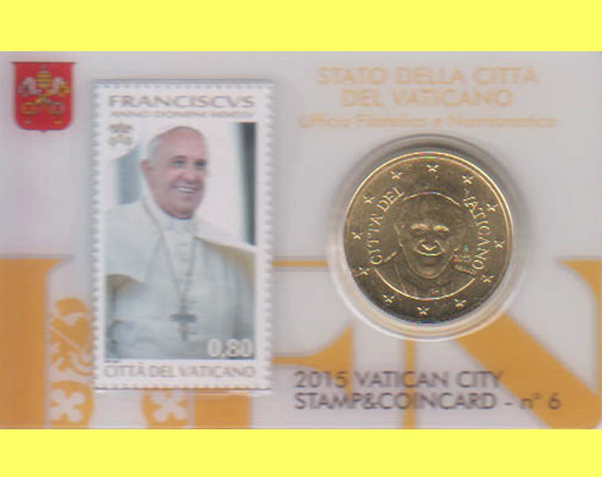  Offiz. 50 Cent Coincard mit Briefmarke 0,80€ Vatikan 2015 nur 17.500 Stück!   