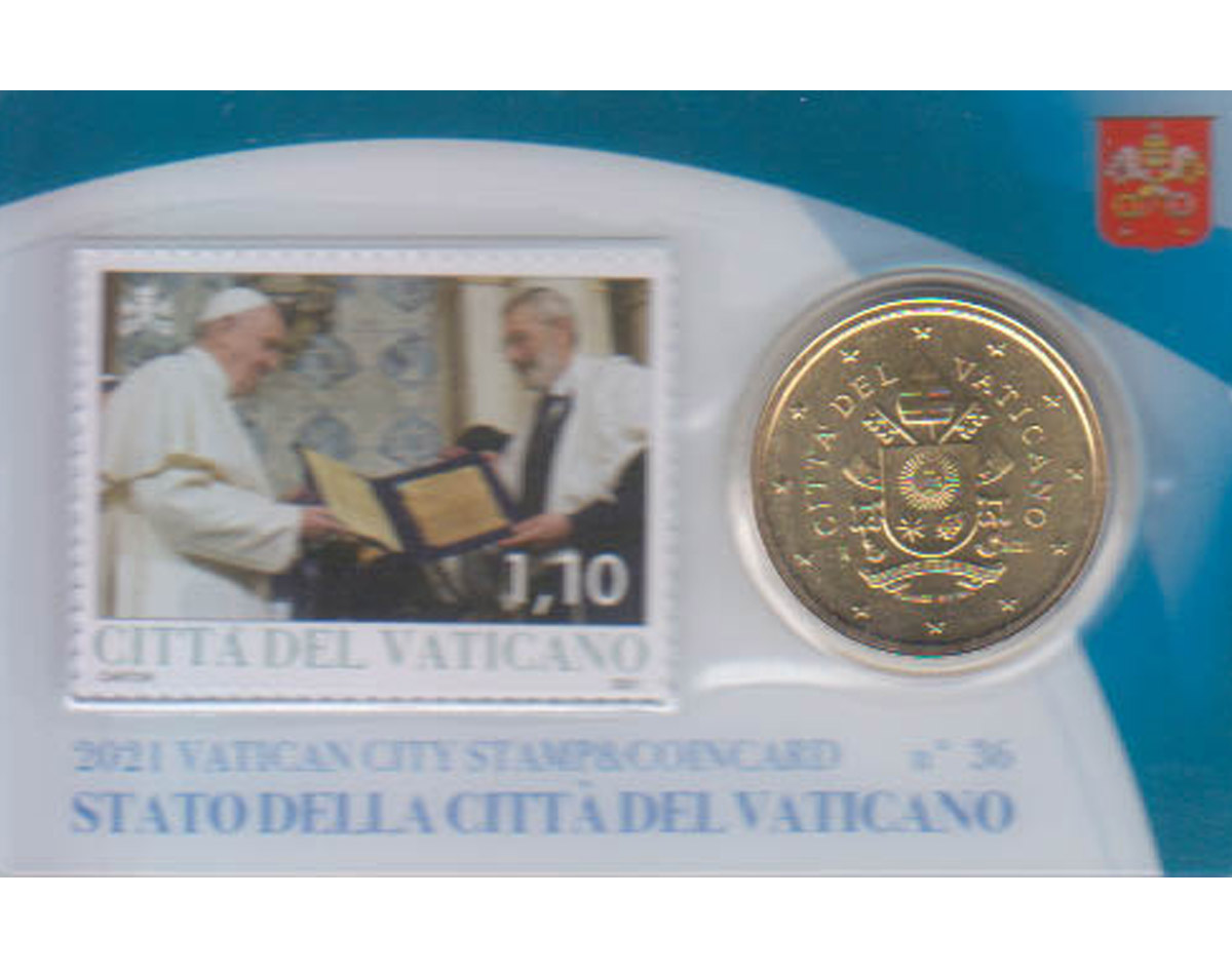  Offiz. 50 Cent Coincard mit Briefmarke 1,10€ Vatikan 2021 nur 15.000 Stück!   