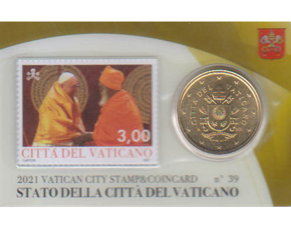  Offiz. 50 Cent Coincard mit Briefmarke 3,00€ Vatikan 2021 nur 15.000 Stück!   