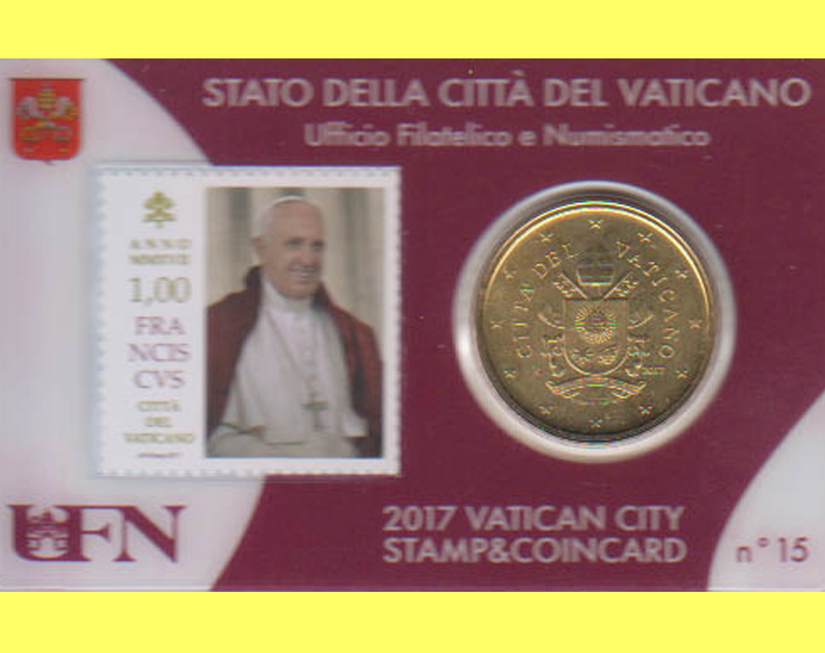  Offiz. 50 Cent Coincard mit Briefmarke 1,00€ Vatikan 2017 nur 15.000 Stück!   