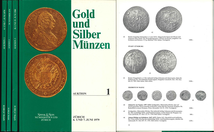  Spink & Son; Gold und Silber Münzen; Auktion 1 - 3, 1979 - 1980; Zürich   