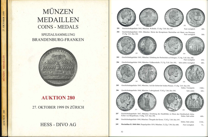  Hess-Divo AG; Spezialsammlung Brandenburg-Franken; Münzen und Medaillen; Auktion 280; Zürich 1999   