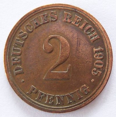  Deutsches Reich 2 Pfennig 1905 A Kupfer ss   