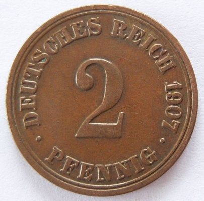  Deutsches Reich 2 Pfennig 1907 A Kupfer ss+   