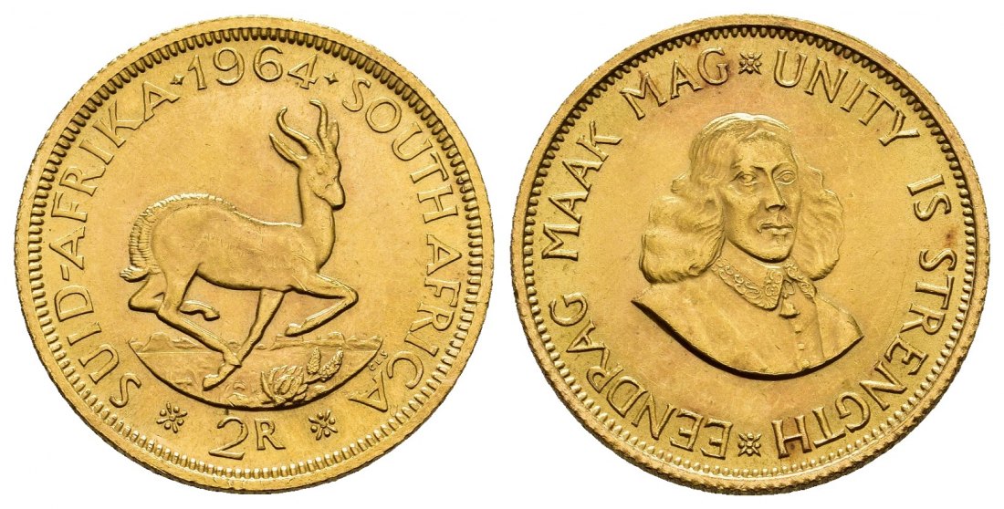 PEUS 8444 Südafrika 7,32 g Feingold 2 Rand GOLD 1964 Kl. Kratzer, Fast Stempelglanz