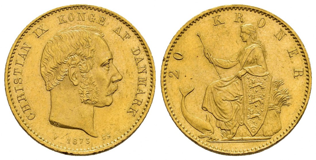 PEUS 8445 Dänemark 8,06 g Feingold. Christian IX. (1863 - 1906) 20 Kroner GOLD 1873 CS Kopenhag Kl. Kratzer, fast Vorzüglich