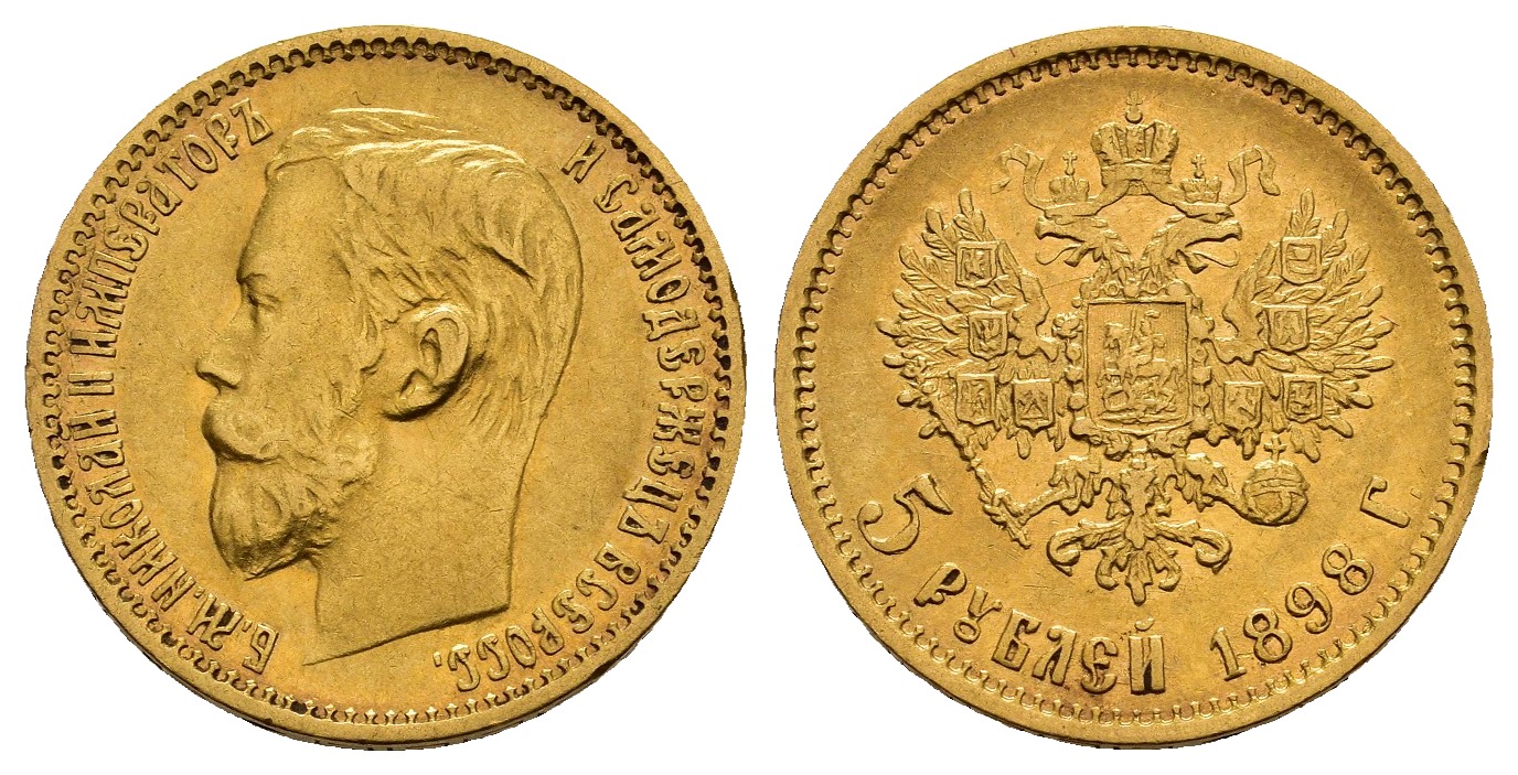 PEUS 8448 Russland 3,87 g Feingold. Zar Nikolaus II. (1894 - 1917) 5 Rubel GOLD 1898 AG Sehr schön