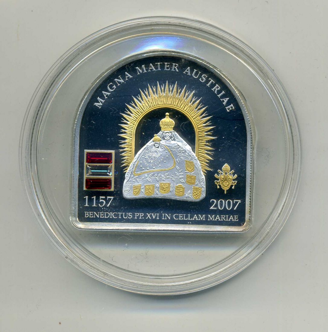  Cook Island 5 Dollar 2007 PP Silber Papst Benedikt XVI in Österreich Kristalle 5.000 St. RAR   