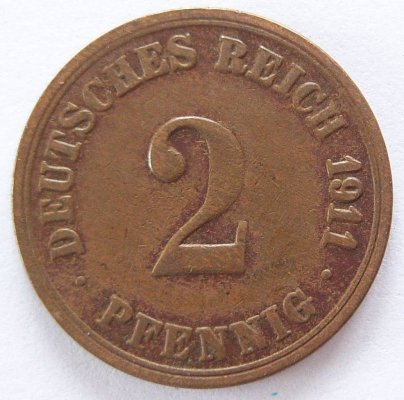  Deutsches Reich 2 Pfennig 1911 A Kupfer ss   