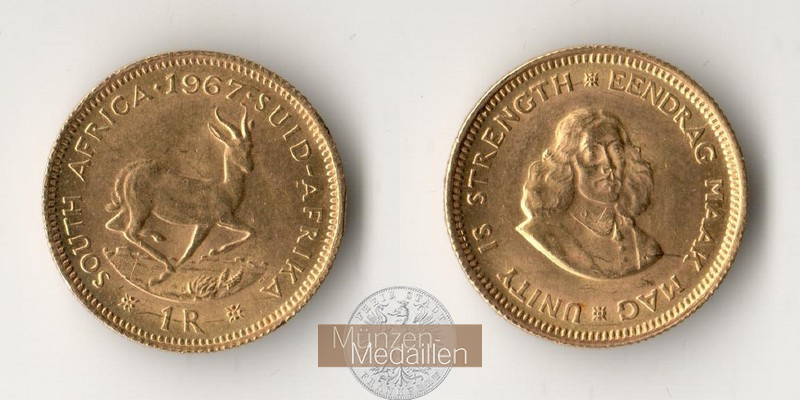 Süd-Afrika  1 Rand MM-Frankfurt  Feingold: 3,66g  1967 