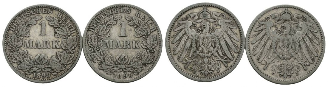  Deutsches Reich, 1 Mark 1899, 2 Stück, Prägestätte A,D   