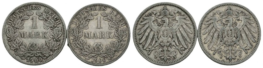  Deutsches Reich, 1 Mark 1900, 2 Stück, Prägestätte A,D   