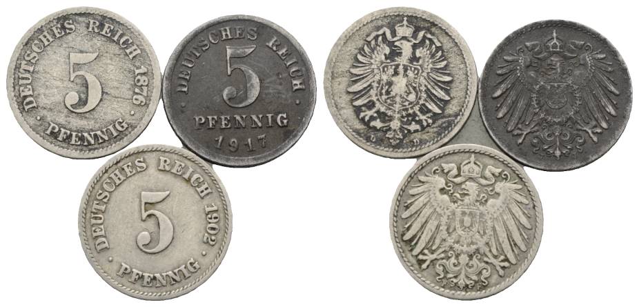  Deutsches Reich, 3 Kleinmünzen 1876/1902/1917   