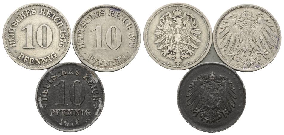  Deutsches Reich, 3 Kleinmünzen 1876/1911/1916   