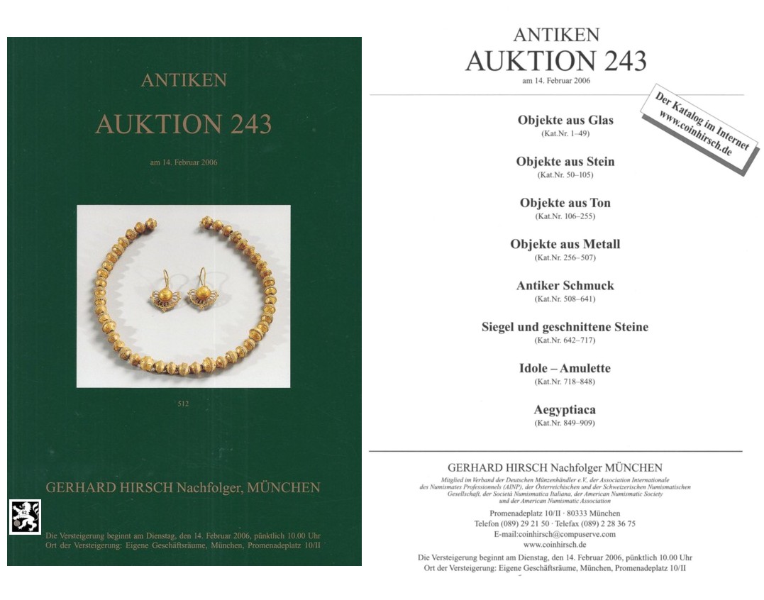  Hirsch (München) Auktion 243 (2006) Antike Kleinkunst ua Objekte aus  Glas ,Stein ,Ton ,Metall   