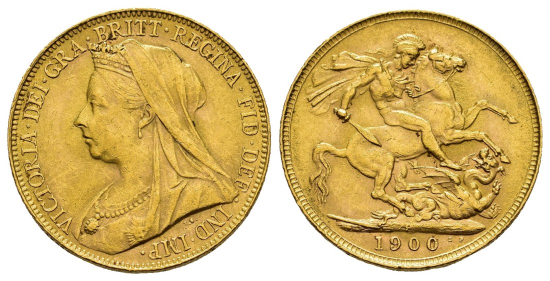 PEUS 8459 Grossbritannien / Australien 7,32 g Feingold. Victoria (1837 - 1901) mit Witwenschleier Sovereign GOLD 1900 P (Perth) Sehr schön