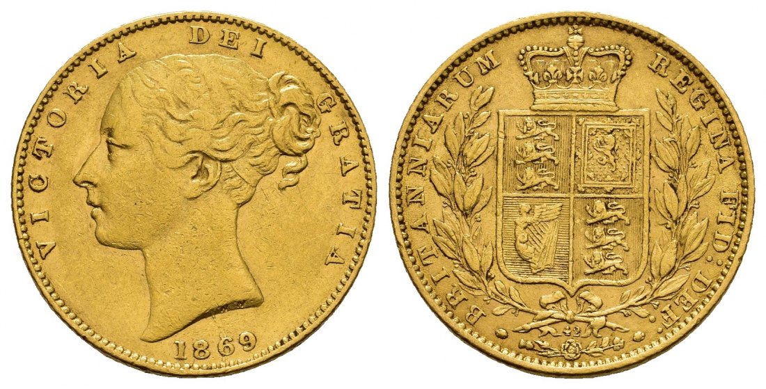 PEUS 8461 Grossbritannien 7,32 g Feingold. Wappen mit Stempel # 42Victoria (1837 - 1901) Sovereign GOLD 1869 Sehr schön +