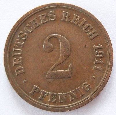  Deutsches Reich 2 Pfennig 1911 F Kupfer ss   