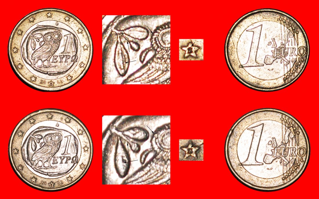  * FINLAND PHALLIC TYPE (2002-2006): GREECE★1 EURO 2002S TWO COINS UNPUBLISHED★LOW START★ NO RESERVE!   