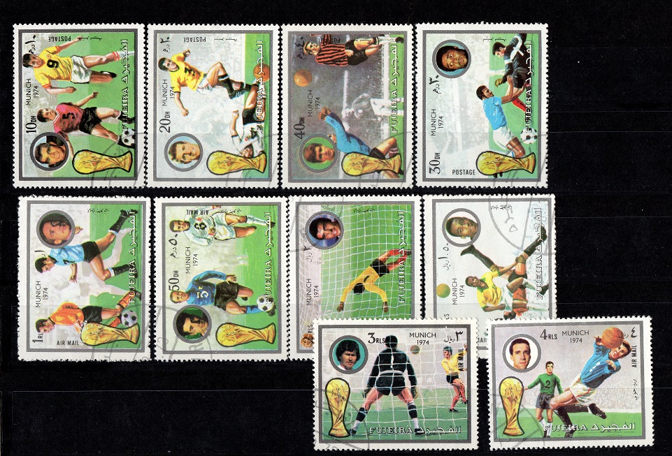  Fujeira Lot 1 Fußball-WM 1974 SELTEN / Postfr. gest. (10 Werte) siehe auch scan.   