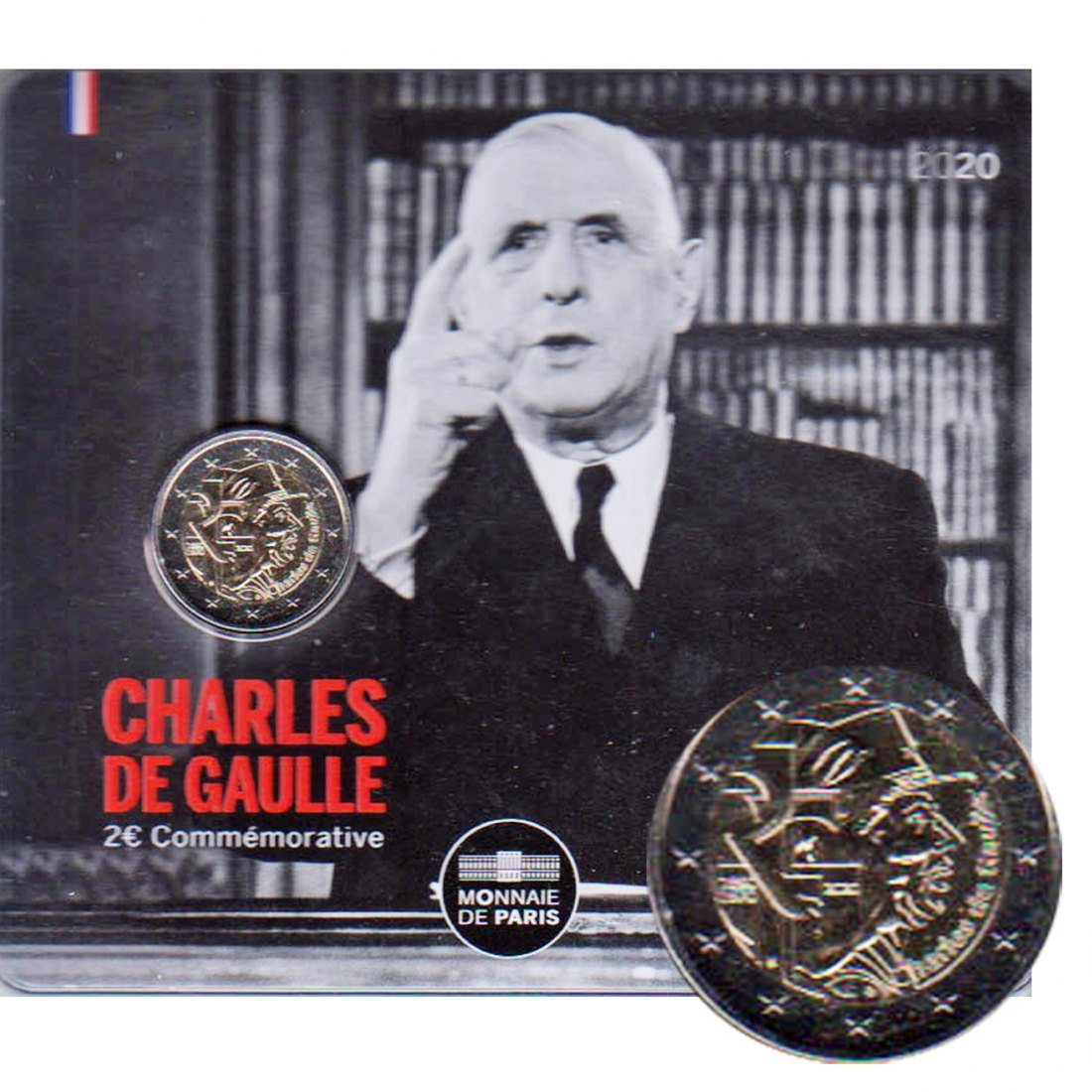  Offiz. Coincard 2 Euro Sondermünze Frankreich *Charles de Gaulle* 2020 nur 10.000St!   