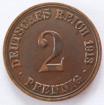 Deutsches Reich 2 Pfennig 1913 A Kupfer ss