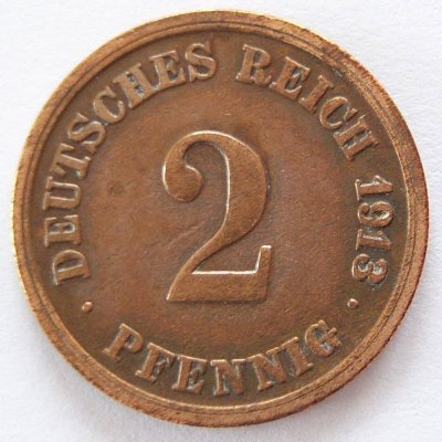  Deutsches Reich 2 Pfennig 1913 F Kupfer ss   
