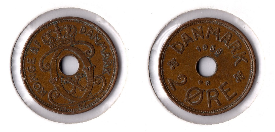  Dänemark 2 Öre 1938 (Bro) Christian X. (1912-1947) ss   