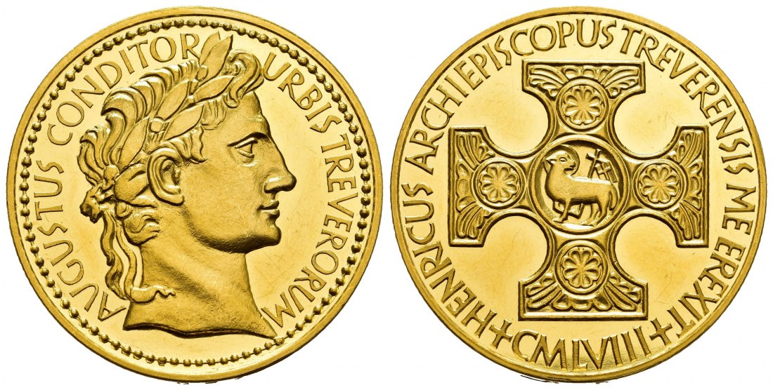PEUS 8627 BRD, Trier 40 mm / 44,57 g Feingold. 1000 Jahre Marktrecht für Trier Goldmedaille o.J. Stempelglanz