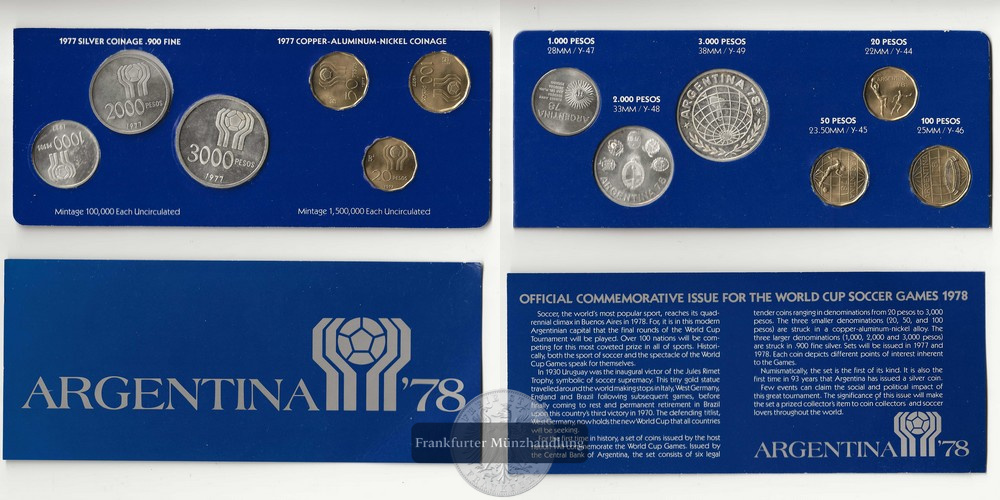  Argentinien  Kursmünzensatz  1978  World Cup soccer games 1978   FM-Frankfurt  Feinsilber ges.: 45g   