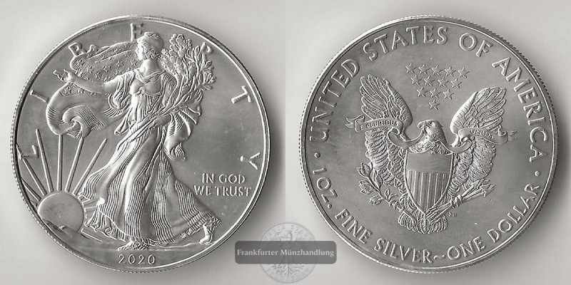  USA  1 Dollar  2020  American Silver Eagle   FM-Frankfurt     Feinsilber: 31,11g   