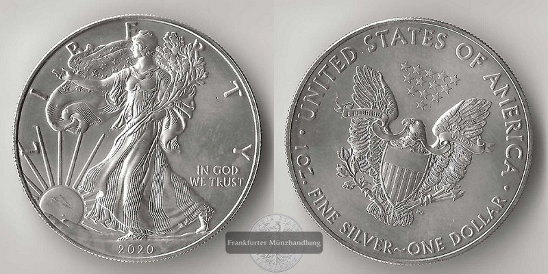  USA  1 Dollar  2020  American Silver Eagle   FM-Frankfurt     Feinsilber: 31,11g   
