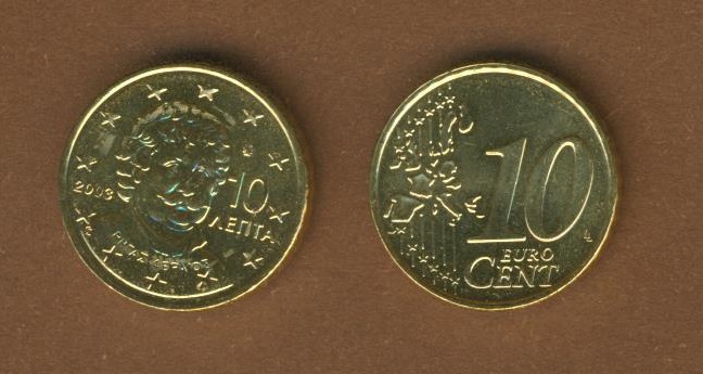  Griechenland 10 Cent 2003 bankfrisch aus der Rolle entnommen Auflage nur 600 000 Stück RAR   