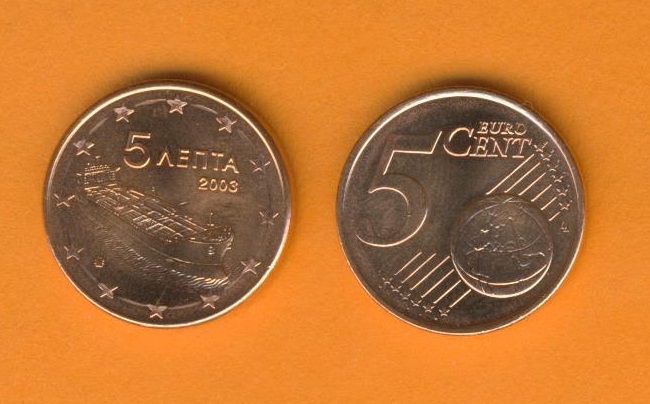  Griechenland 5 Cent 2003 bankfrisch aus der Rolle entnommen Auflage nur 750 000 Stück   