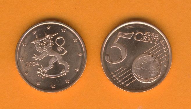  Finnland 5 Cent 2004 bankfrisch aus der Rolle entnommen Auflage nur 629 000 Stück   
