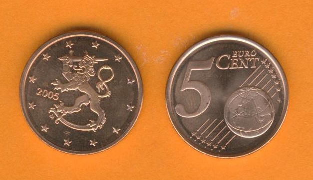  Finnland 5 Cent 2005 bankfrisch aus der Rolle entnommen Auflage nur 800 000 Stück   