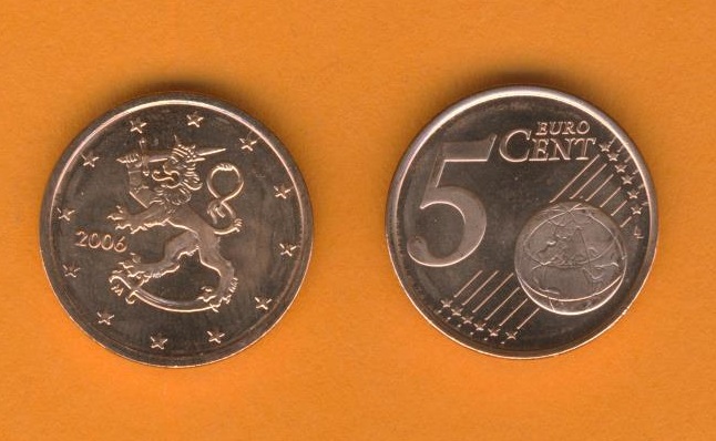  Finnland 5 Cent 2006 bankfrisch aus der Rolle entnommen   