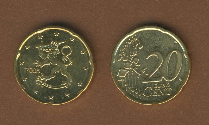  Finnland 20 Cent 2005 bankfrisch aus der Rolle entnommen Auflage nur 800 000 Stück   