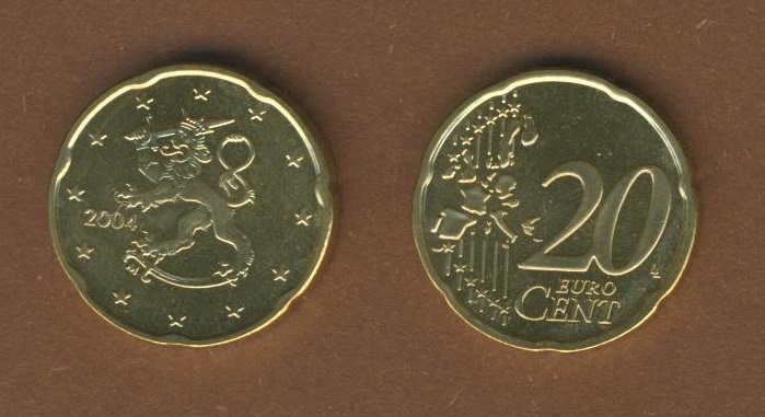  Finnland 20 Cent 2004 bankfrisch aus der Rolle entnommen Auflage nur 629 000 Stück   