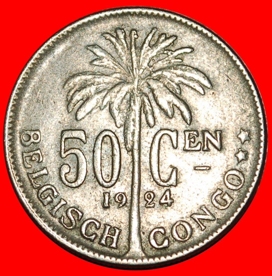  * BELGIUM (1921-1929):  BELGIAN CONGO ★ 50 CENTIMES 1924! DUTCH LEGEND! LOW START ★ NO RESERVE!   