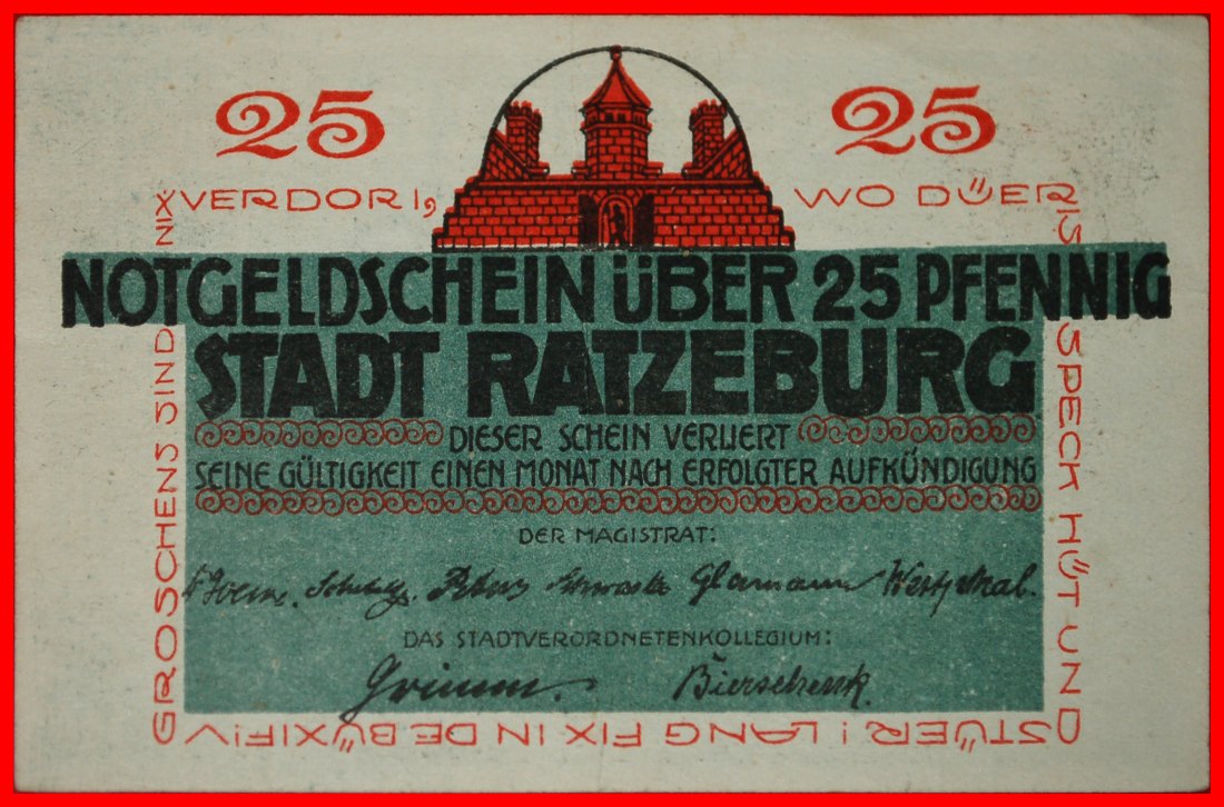  * SCHLESWIG-HOLSTEIN: GERMANY RATZEBURG ★ 25 PFENNIGS 1121 (1921) CRISP!★LOW START ★ NO RESERVE!   