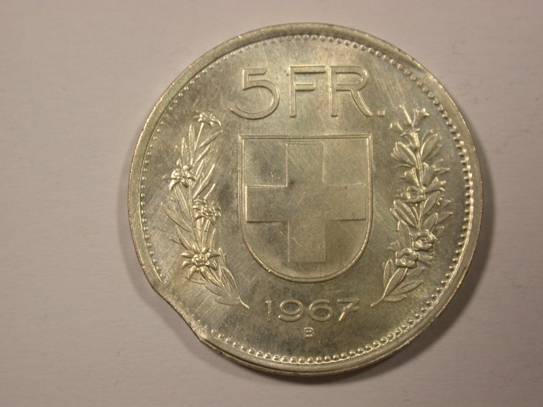  H11  Schweiz 5 Franken 1967 Silber mit Zainende !! in f.st/St sehr selten  Originalbilder   